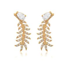 Brinco Vivid Ear Cuff Folha Cravejado Ouro Semi Joia