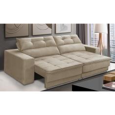 Sofá Retrátil e Reclinável 2 lugares 1,70m com Molas Emily Suede Bege Adonai Estofados