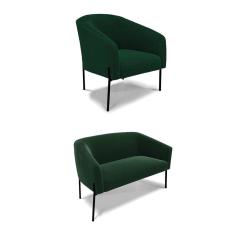 Sofá Namoradeira e Poltrona Pé Ferro Preto Stella Bouclê Verde D03 - D`Rossi