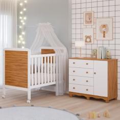 Quarto de Bebê Completo Berço Americano Cloe 2 em 1 Cômoda 1 Porta 4 Gavetas 100% MDF Junior