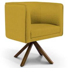 Poltrona Decorativa Base Giratória de Madeira Betina D02 Veludo Mostar