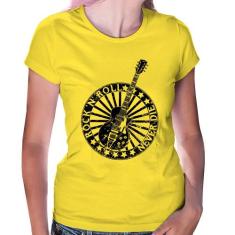 Baby Look Rock n Roll Never Die Guitarra - Foca na Moda, Amarelo, P