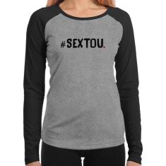 Baby Look Raglan Sextou Hashtag Manga Longa - Foca na Moda, Cinza, Pre