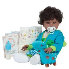 Boneco Reborn Negro Realista Com Girafinha Pelúcia 46cm - Cegonha Rebo