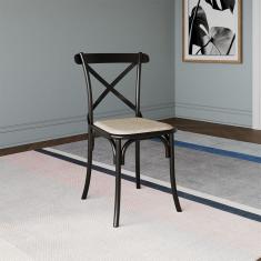 Cadeira Katrina Preta Assento Corano Bege Aço Preto