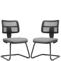 Kit 2 Cadeiras De Escritório Recepção Couro Sintético Cinza
