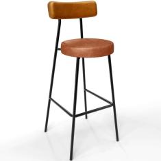 Banqueta Alta Bar Cozinha Sala De Jantar Milão L02 Couríssimo Whisky Camel