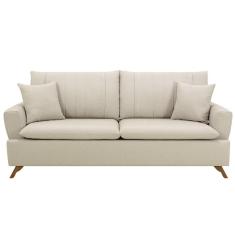 Sofá 160cm 2 Lugares Com Almofadas Pés Curvos Veras Linho D05 Cru - Mpozenato