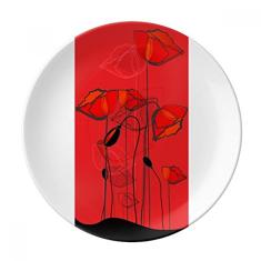 Pintura de linha de arte abstrata de flores vermelhas Prato de milho decorativo de porcelana Salver Prato de jantar