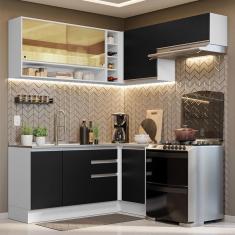 Armário De Cozinha 349Cm Branco/Preto Glamy 06 Branco/Preto