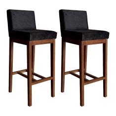 Kit 2 Banquetas Alta Moderna Estofada Lisboa 100 Cm Madeira Maciça Castanho Suede CCS