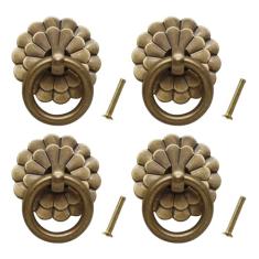 Unlorspy 6 peças de anel de latão antigo puxador anel antigo puxador de latão em forma de flor puxadores de armário com parafusos para gaveta de armário de móveis (tamanho do anel: 25 mm/1", forma de