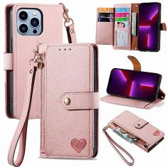 Capa linda capa carteira compatível com iPhone 13 Pro Max, capa flip de couro PU premium com porta-cartões [capa interna de TPU à prova de choque] Capa de telefone com bloqueio de RFID para mulheres e
