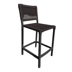 Banqueta França em Corda Náutica e Base em Alumínio Preta para Área Gourmet Marrom 