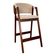 Banqueta Alta para Balcão Ravena em Madeira Maciça Castanho Linho Bege Marrom CCS
