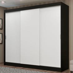 Guarda-Roupa Casal Madesa Kansas 3 Portas de Correr 3 Gavetas, Preto/B