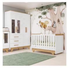 Quarto de Bebê com Berço e Guarda-roupa com Janelas 100% Mdf Retrô Kak