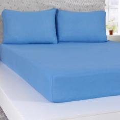 Lençol Casal De Malha 100% Algodão  Com Elástico Azul - Panosul, Solte
