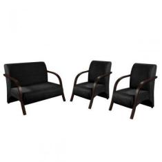Conjunto Vênus  2 Poltronas de 1 Lugar e 1 de 2 Lugares Braço Madeira 