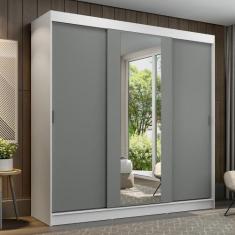 Guarda-Roupa Casal Madesa Reno 3 Portas de Correr com Espelho B, Branc