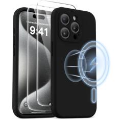 AOTESIER Capa magnética para iPhone 15 Pro, [compatível com Magsafe] [Silicone de grau alimentício] Capa de celular atualizada para câmera e proteção de tela com [2 protetores de tela], 6,1 polegadas