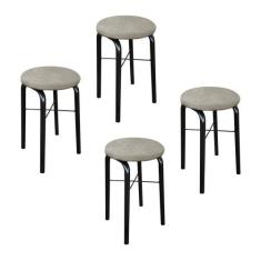 Kit 04 Banquetas Baixa Manu Suede Marrom Rato - D'ROSSI