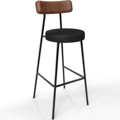 Banqueta Alta Bar Cozinha Sala De Jantar Milão L02 Couríssimo Marrom Preto