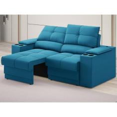 Sofá com Porta Copos e Carregador USB Retrátil e Reclinável Ringo 1,70m Velosuede - NETSOFAS