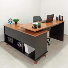 Escrivaninha em L Cor Freijó Com Preto Oggi Novara