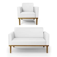 Sofá Namoradeira Com Poltrona Base De Madeira Fixa Castanho Marisa Corino Branco D03 - D?rossi