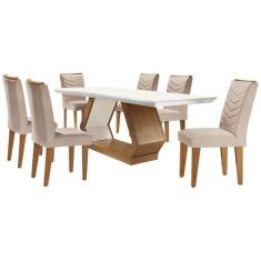 Mesa De Jantar 6 Cadeiras Retangular Alvorada Londrina Linho - RUFATO,