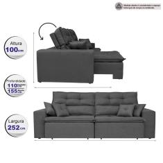 Sofá Cairo. 2,52m Retrátil, Reclinável Tecido Suede Café