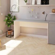 Mesa Reta Corp 25mm 120 cm Bramov Móveis Branco/Cinza Cristal