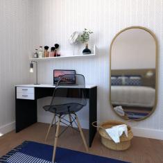 Escrivaninha 2 Gavetas com Prateleira Suspensa Helen Bramov Preto/Branco