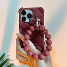 Pulseira com miçangas redondas Cadeia Diamond Matte Estojo macio para iPhone 14 14Pro 13 11 12 Pro Max X XR XS 7 8 Plus Capa de luxo, vinho, para iphone 13 ProMax