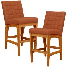Kit 02 Banquetas Baixa Cozinha Bancada Bar Sala Jantar Fixa Mila L02 Tecido Terracota - Lyam Decor