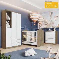 Quarto de Bebê com Guarda Roupa 3 Portas Cômoda e Berço Flocos Casa 812