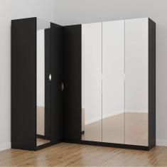 Guarda Roupa Modulado de Canto com Espelho 6 Portas 3 Peças Hera Cabecasa Madeiramadeira Preto/Cromado