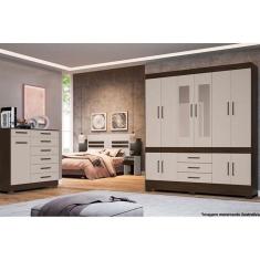 Guarda Roupa Casal 10 Portas E 3 Gavetas C/ Espelho New Murano Amêndola Touch - Demóbile