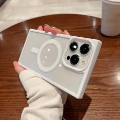 Capa transparente luxuosa de carga sem fio para iPhone 14 13 12 11 Pro Max Plus Capa magnética quadrada transparente, branca, para iPhone 14Pro