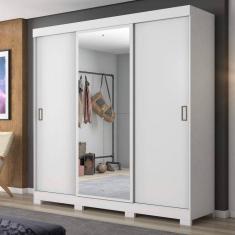 Guarda-Roupa Casal 2 Espelhos 3 Portas de Correr 4 Gavetas Notável Móveis Branco New