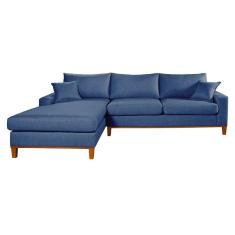 Sofa Living California 4 Lugares Chaise Lado Esquerdo Revestido Linho Base Madeira