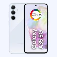 Samsung Galaxy A35 5G, Câmera Tripla Traseira de até 50MP, Selfie de 13MP, Nightography, Apagador de objetos, Design em vidro e IP67, Tela Super AMOLED de 6.6" 120Hz Vision Booster, 128GB - Azul Claro