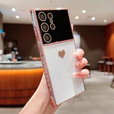 Capa de coração de amor de cor sólida para Samsung S23 Ultra S22 Plus S21 S20 FE A52 A24 A54 A14 A53 A23 A13 Capa transparente de proteção de lente, rosa, para Note 20 Ultra