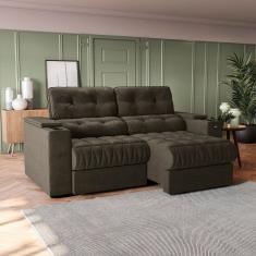 Sofá 230 cm com Porta Copos Retrátil e Reclinável Premier Cinza Escuro