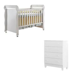 Berço Americano Mirelle e Cômoda Gaveteiro Ariel Branco Brilho - Carol