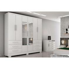Guarda Roupa Solteiro 6 Portas (2 c/ Espelho) e 6 Gavetas c/ Pés Encanto/Berlim Branco - Novo Horizonte