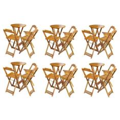 Kit 6 Jogos de Mesa Bistrô de Madeira Dobrável com 3 Banquetas - Mel -