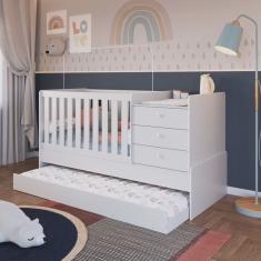 Cama Auxiliar Solteiro com Colchão e Rodízios Branco