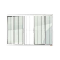 Janela Confort 4 Folhas Com Grade Vidro Liso 100cm X 150cm Brimak Branco